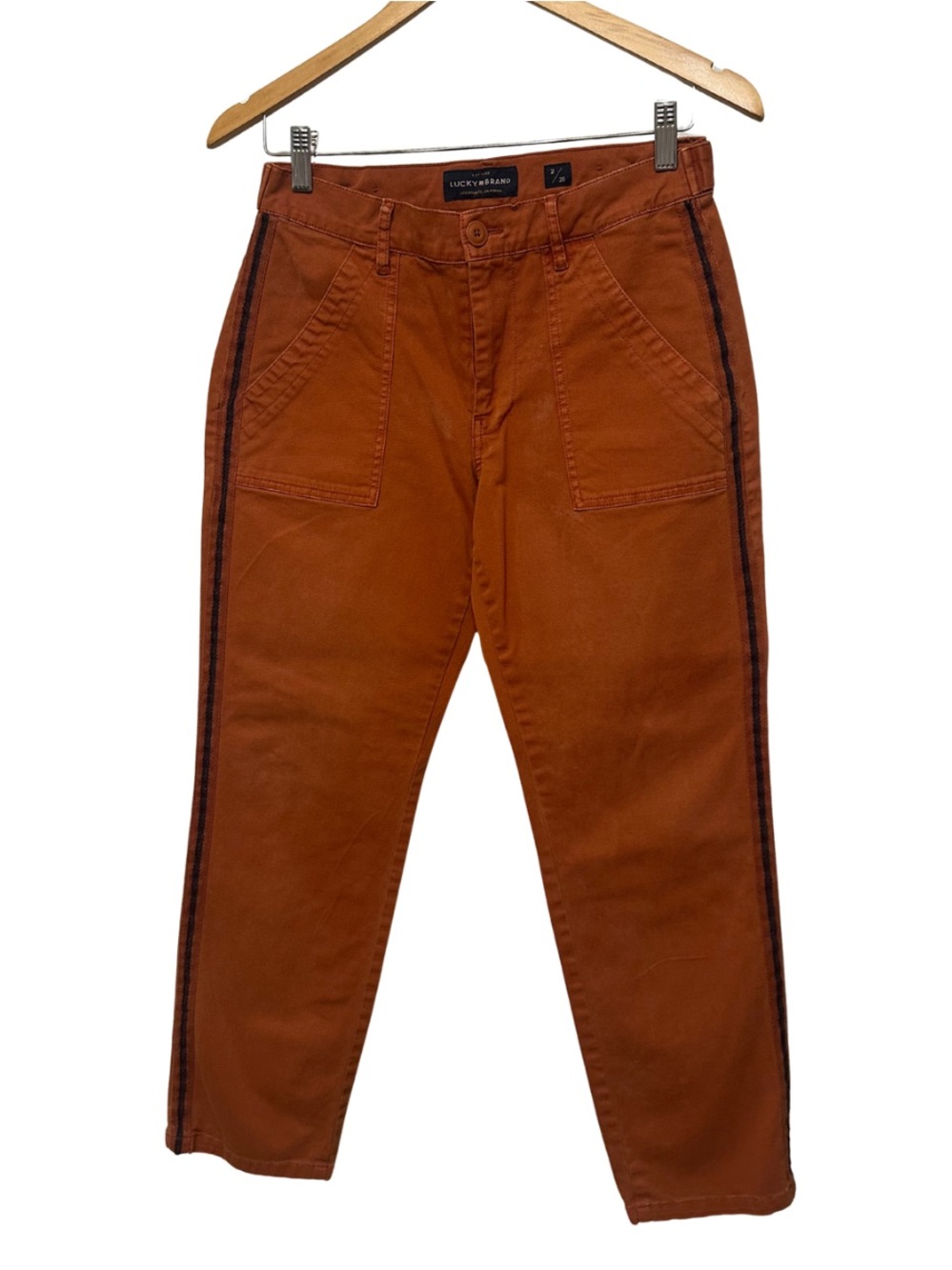 Lucky Brand Utility Chore Rust Tapered Pants with tuxedo- style stripe
